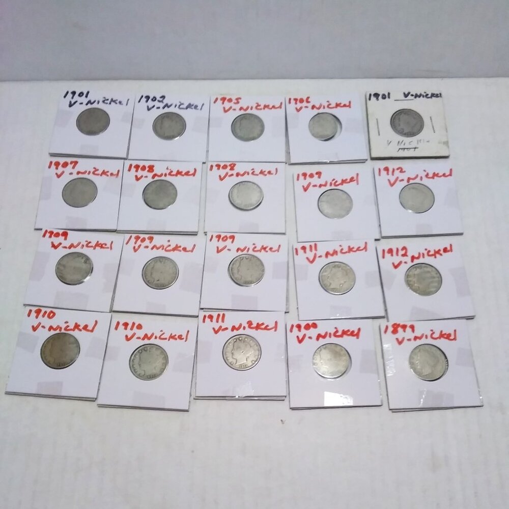 Lot of 20 Liberty V Nickels--1899-1912 All Dates are Readable